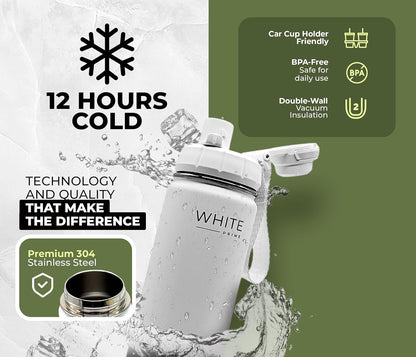 WHITE Prime | 18 oz Water Bottle | Wide Mouth | Drinkware Flasks