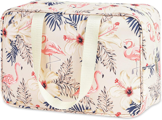 Narwey Large Toiletry Bag Women Travel Toiletries Makeup Cosmetic Bag Make Up Bags Organizer Medicine Mens (Beige Flamingo)