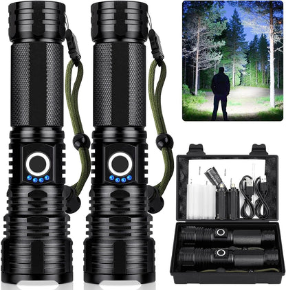 Rechargeable Flashlight 300,000 Lumens, BCOTE Super Bright Led Flashlights, Flash Light with ΒATTERY & 12 Hours Runtime, Zoomable, IPX6 Waterproof Flashlight High Lumens for Emergency Camping