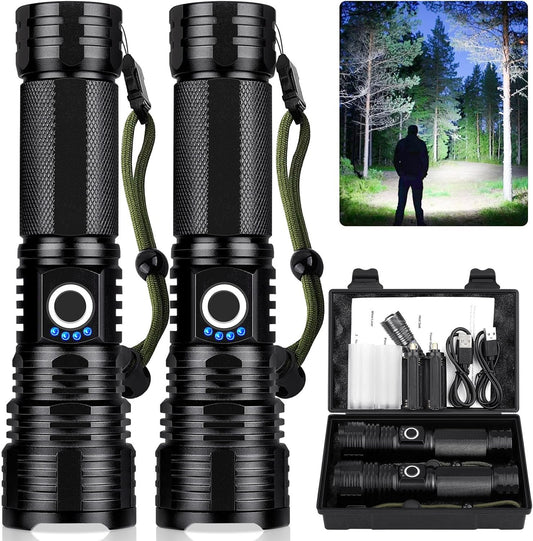 Rechargeable Flashlight 300,000 Lumens, BCOTE Super Bright Led Flashlights, Flash Light with ΒATTERY & 12 Hours Runtime, Zoomable, IPX6 Waterproof Flashlight High Lumens for Emergency Camping