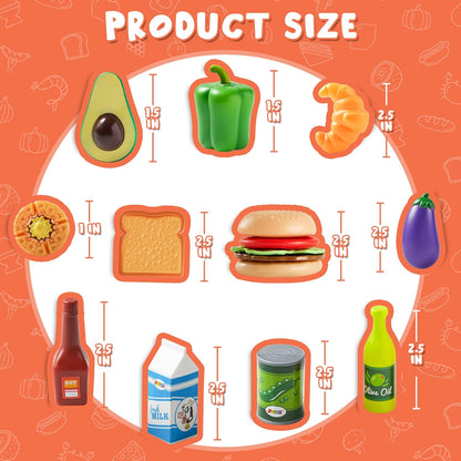 Play Food Set 135 Pieces Kitchen Set for Market Educational Pretend Playset Kids Toddlers Toys Kitchen Accessories Fake Food Party Favor Supplies Holiday