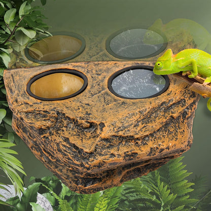 Reptile Magnetic Feeder Ledge, Reptile Food Water Dish with 2Pcs Bowls, Double Bowl Gecko Feeder Ledge, Reptile Feeding Bowl, Lizard Feeding Ledge for Lizard Crested Gecko