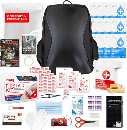 72HRS Essential Emergency Preparedness Kits - 3 Day Survival Backpack or Bug Out Bags for Earthquake, Hurricane, Tornado, Flood, Tsunami, Wildfire, Bad Weather, Nuclear Disaster (1 Person, Black)