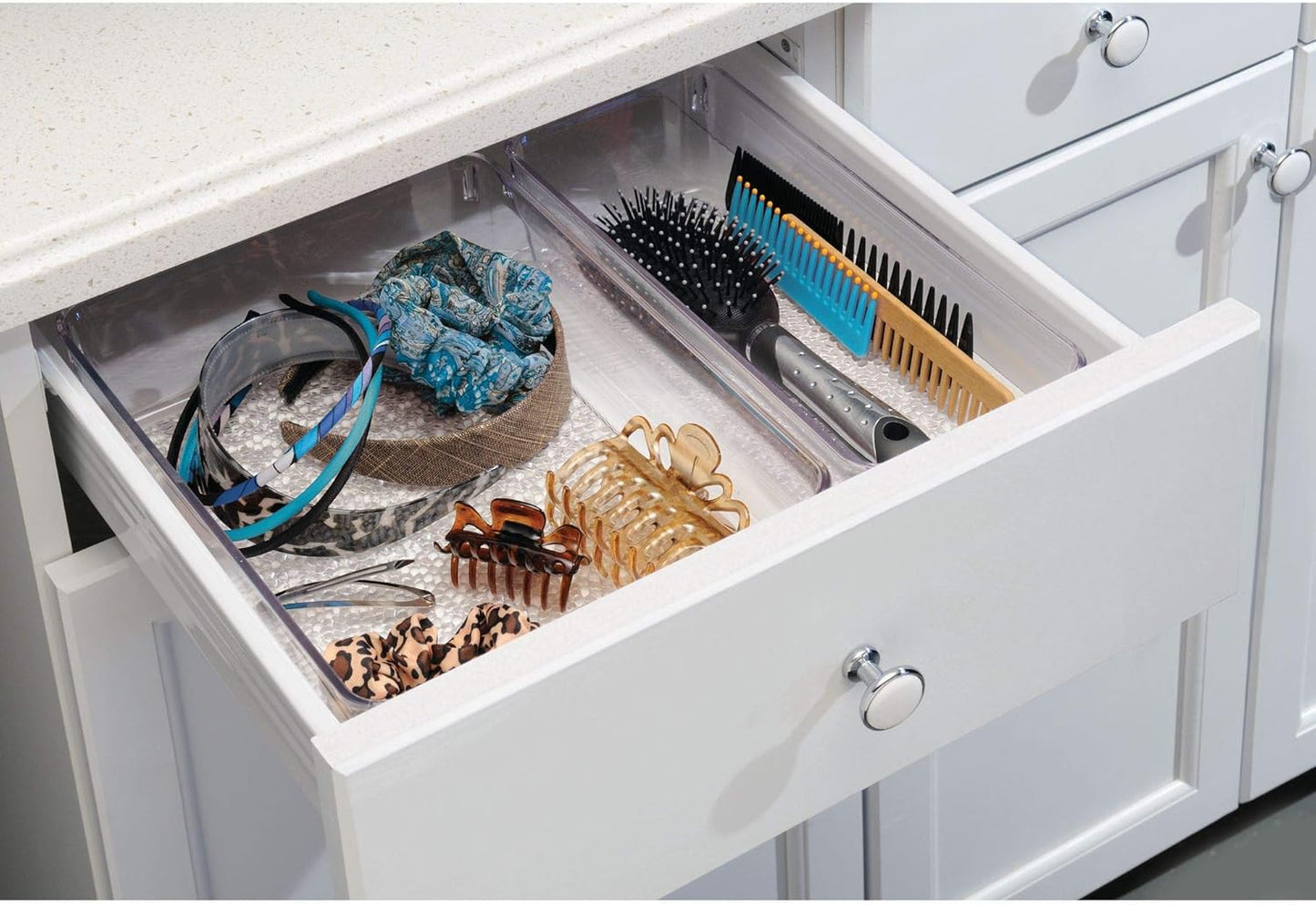 iDesign Rain Plastic Storage Box for Makeup and Accessories, Large Plastic Drawer Organizer, Clear