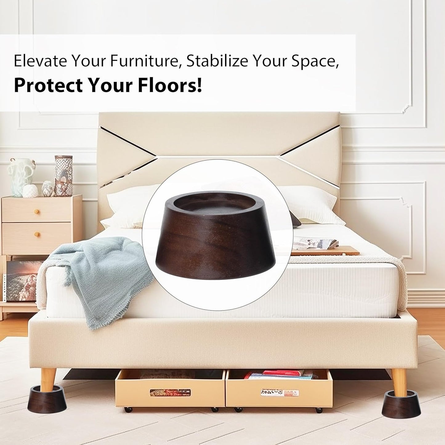 MONTIHOLD High Quality Pine Wood Bed Risers | Sturdy Bed Risers for Durable Support and Enhanced Decoration (Dark Brown, 5cm)