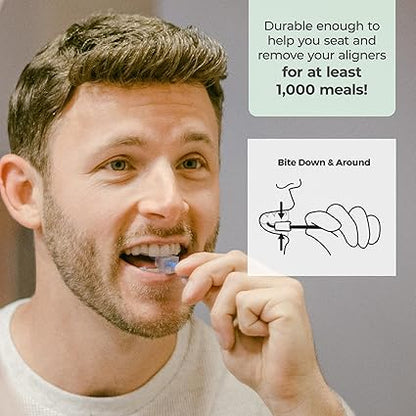 PUL Pack of 4 Reusable 2-in-1 Aligner Seating Chewie & Removal Tool — Compatible with Invisalign, Removable Braces, Retainers, Trays – Easy-to-Use Remover & Chew, Dental & Oral Hygiene Care – Blue
