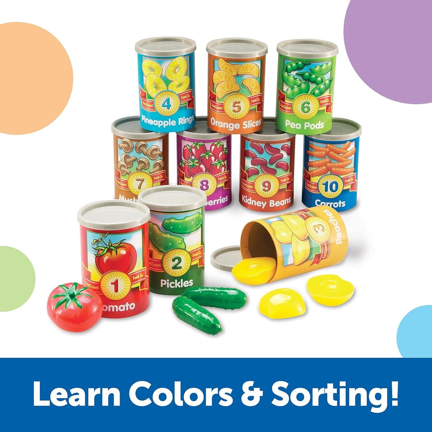 Learning Resources One To Ten Counting Cans Toy Set, Fine Motor Skills, 65 Pieces, Ages 3+, Multicolored (LER6800)
