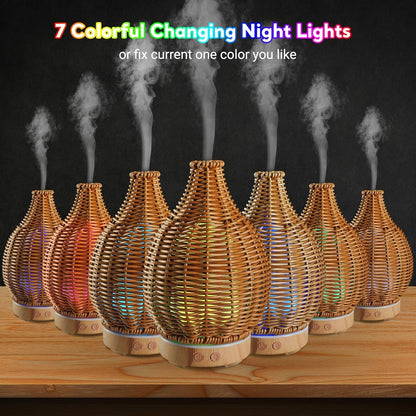 Boho Essential Oil Diffuser for Home Rattan Weaving with Remote Control, 100mL 7 Changing Color Lights Ultrasonic Aroma Humidifier, Noiseless Auto-Off Sleep Mode for Bedroom Office Workout