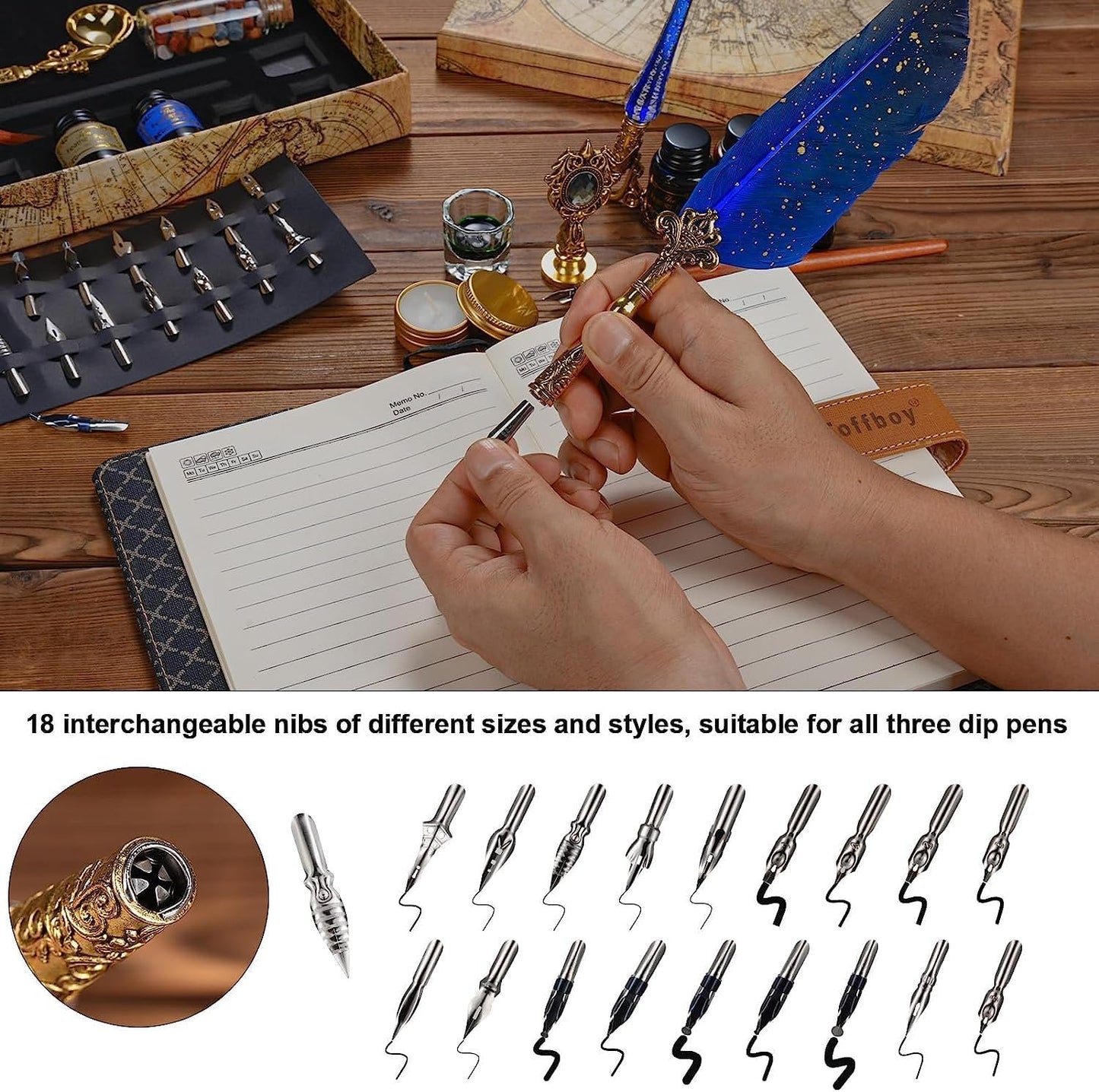 Joyeee Quill Writing Pen Ink Stationery Set, Classic Antique Pens Set with 18 Nibs, Idea for Beginners Artists Drawing, Arts Crafts Signatures, Decoration, Women Gift Selection Calligraphy Kits #87