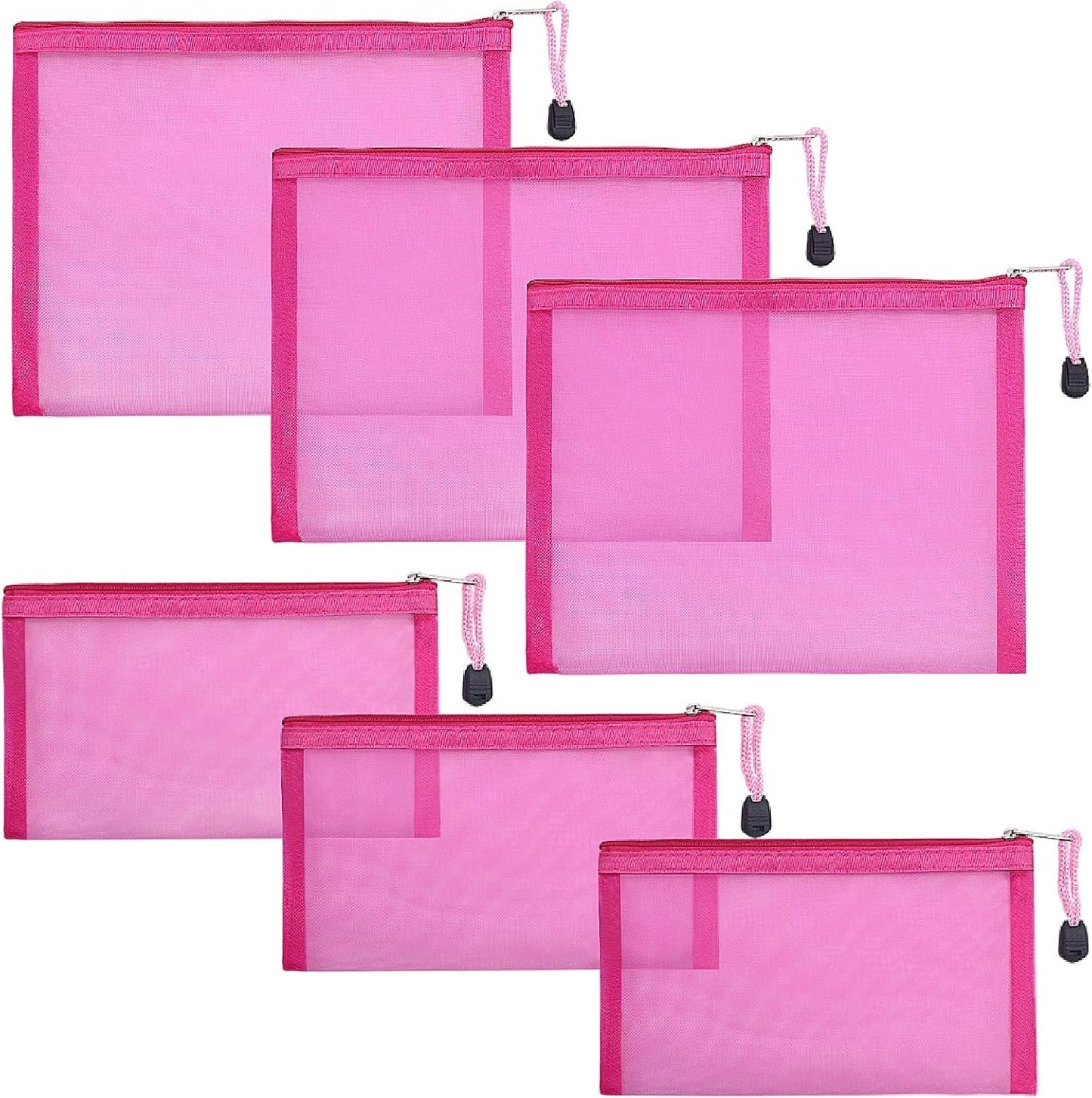 besharppin Mesh Cosmetic Bags, 6 Pack Nylon Makeup Pouches with Zipper for Home Office Purse Diaper Bag (Rose)