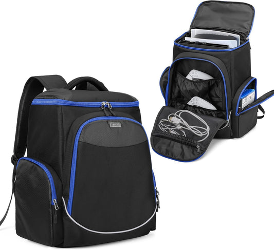 Trunab Gaming Console Backpack compatible with PS5/PS4/PS4 Pro/PS4 Slim/Xbox One/Xbox One X, Travel Carrying Bag with Multiple Pockets for 15.6” Laptop and Gaming Accessories (Patented Design)
