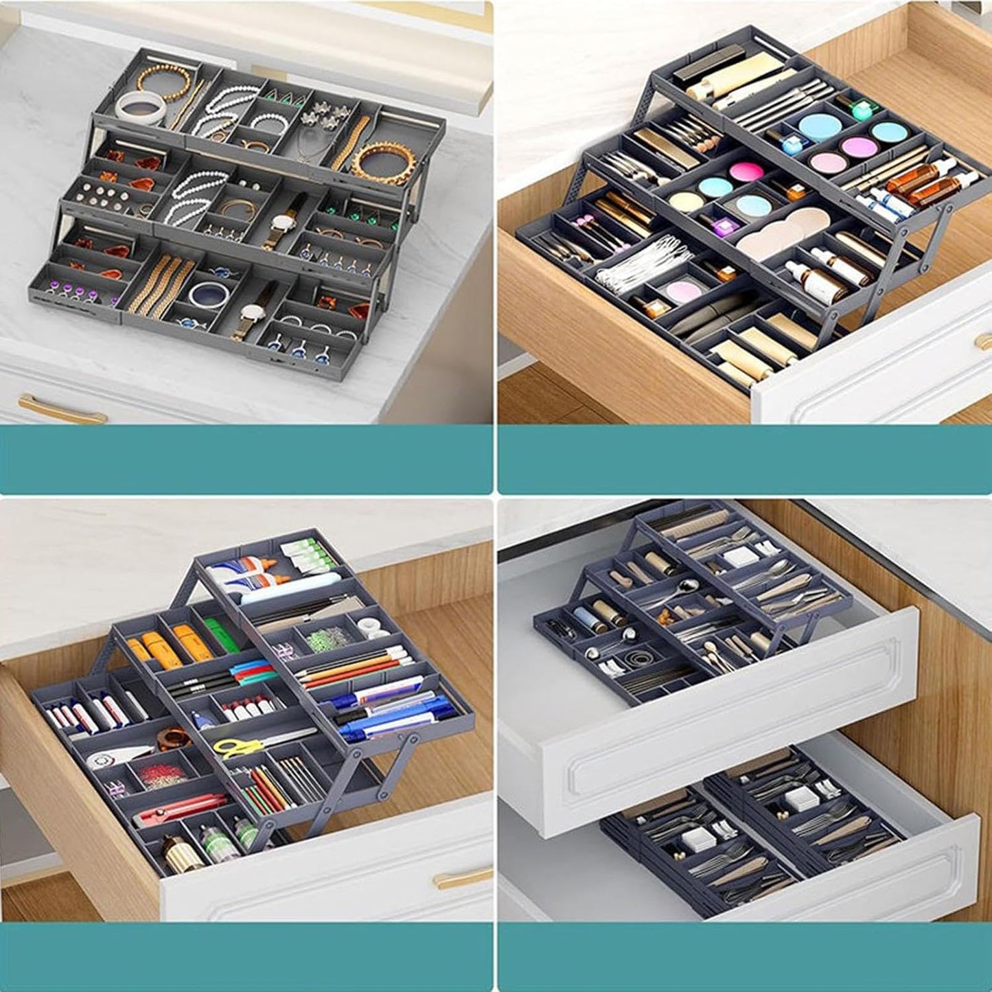 Ungtyb 3 Tier Drawer Organizer, Expandable Storage Tray, Adjustable Compartments Storage Trays, Hair Accessories Storage Tray 9.84x5.9x2.68 for Makeup, Hair Accessories, Jewelry, Pins