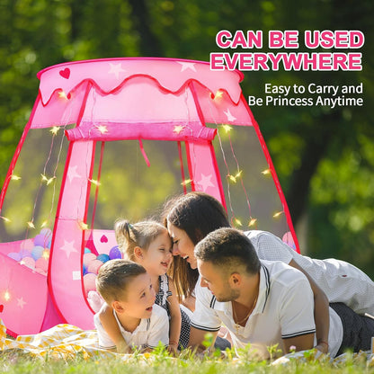 TooyBing Pop Up Princess Tent with Star Light, Toys for 1 2 3 Year Old Girl Birthday Gift, Ball Pit for Baby 12-18 Month, Foldable Kids Play Tent for Toddler 1-3, One Year Old Girl Toy Indoor Outdoor