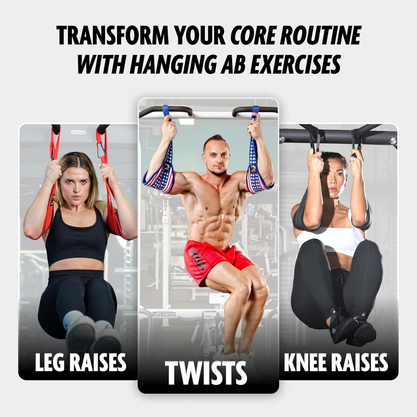 DMoose Fitness Hanging Ab Straps for Pull Up Bar & Core Strength Training - Thick Padded Arm Strap for Ab Swing with 2 Rust-Resistant Carabiners - Pull Up Straps for Ab Workouts at Home and Gym
