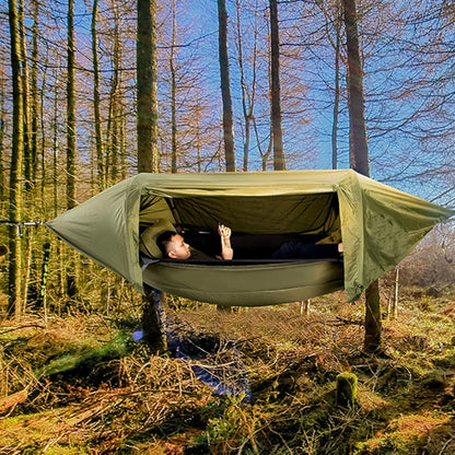 OZMSHF Hammock with Mosquito Net and RainFly Cover Camping Hammock Tent 440lbs Load,3 in 1 Waterproof Lightweight Portable Sleeping Hammock Bug Backpacker Travel Outdoor Gear with Tree Strap Swing