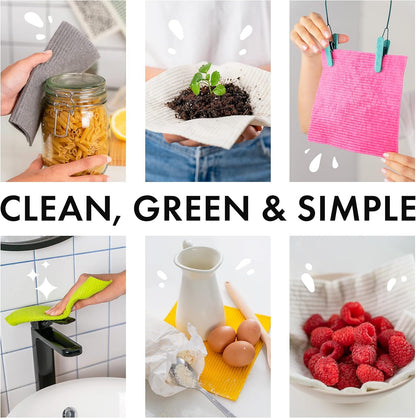 SUPERSCANDI 10 Pack Swedish Dishcloths for Kitchen - 100% Biodegradable & Compostable | Reusable Paper Towels Washable, Food-Safe & Without Plastic - Dish Rags for Any Surface | Pink, Green, Blue