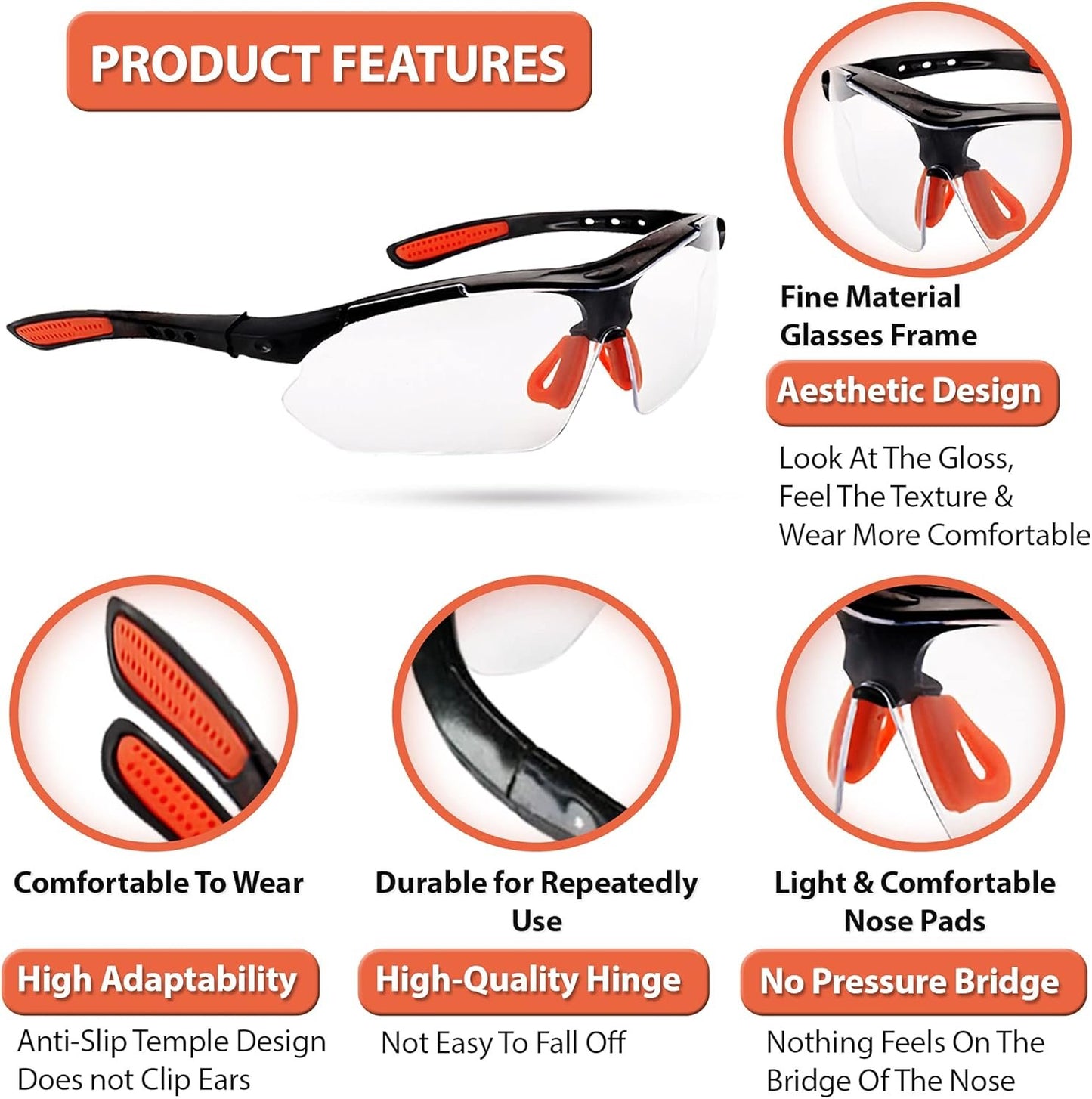 Protective Safety Glasses, Anti-scratch, Light, Durable, UV-protection, Comfortable