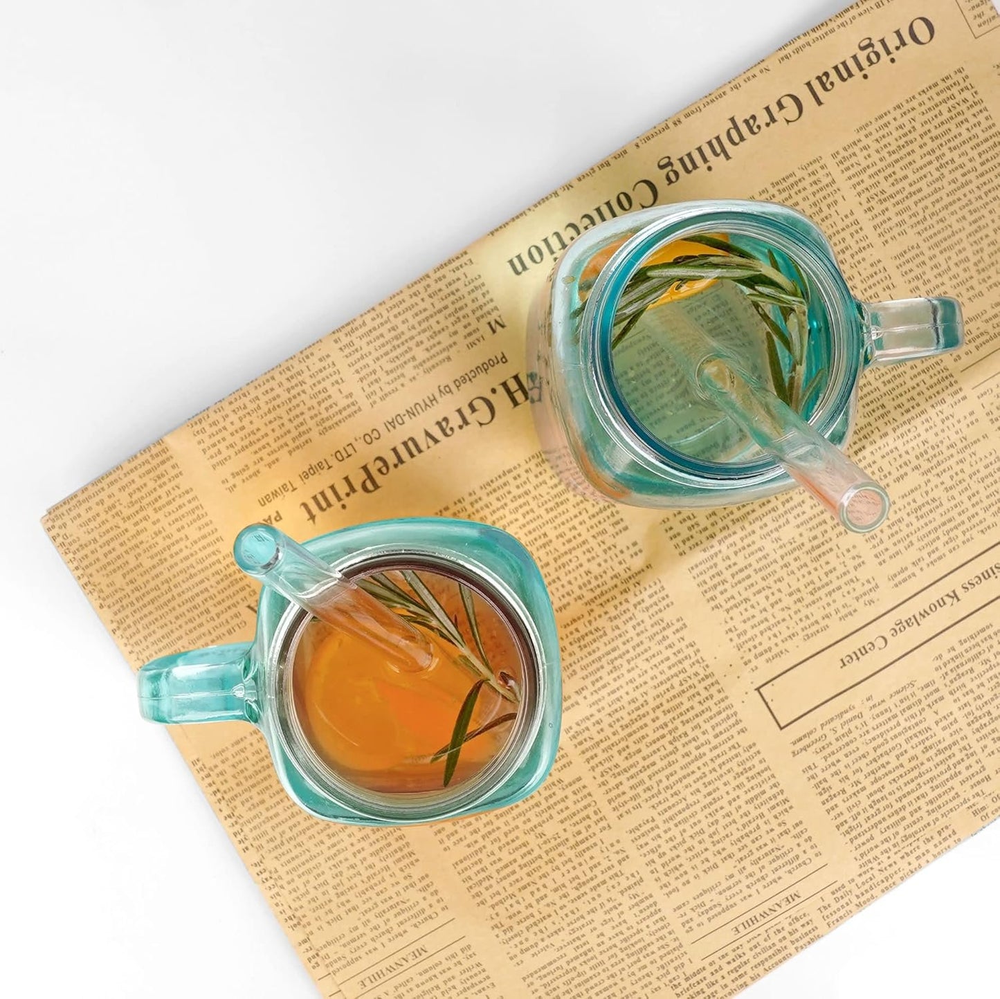 ANOTION Mason Jar with Handle - Colorful Drinking Glasses Colored Glass Cups with Lids and Straws Colored Glasses Drinking Set of 2 Mason Jars Iced Coffee Cups Tumblers Smoothie Water Bottles