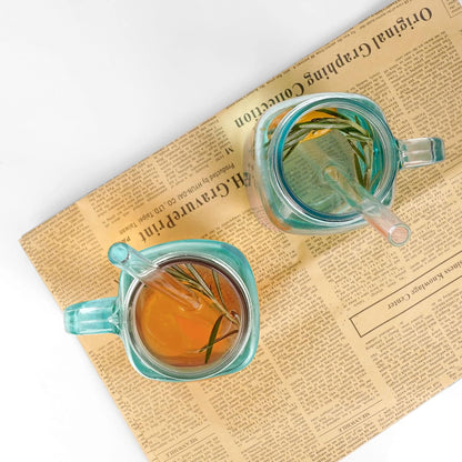 ANOTION Mason Jar with Handle - Colorful Drinking Glasses Colored Glass Cups with Lids and Straws Colored Glasses Drinking Set of 2 Mason Jars Iced Coffee Cups Tumblers Smoothie Water Bottles