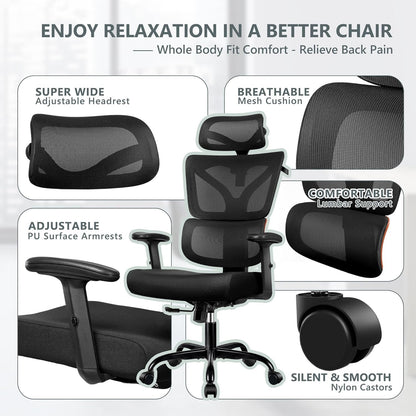 Winrise Office Chair Ergonomic Desk Chair, High Back Gaming Chair, Big and Tall Reclining chair Comfy Home Office Desk Chair Lumbar Support Breathable Mesh Computer Chair Adjustable Armrests(B-Orange)