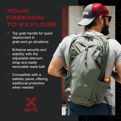 Vertx Long Walks Pack 28L Tactical Backpack Concealed Carry EDC Gear Bag for CCW, Travel, Work, Hiking, Outdoors