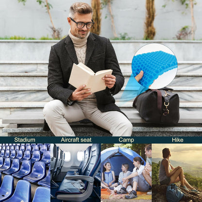 Travel Seat Cushion,Portable Airplane & Stadium Cushion,Gel Grid Design for Comfort, Foldable Cushions for Commute, Airplanes, Camping, Bleachers