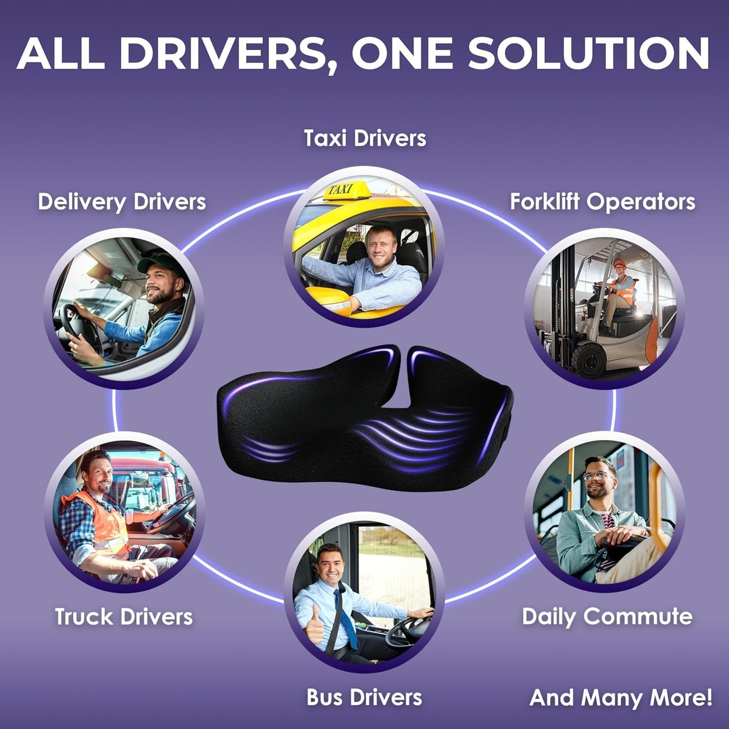 Memory Foam Car Seat Cushion for Back Pain Relief – 2025 Upgraded Car Cushions for Driving & Tailbone Pain. Non-Slip Pressure Relief Seat Pad for Truck Driver Essentials with Extra Cover (Black)