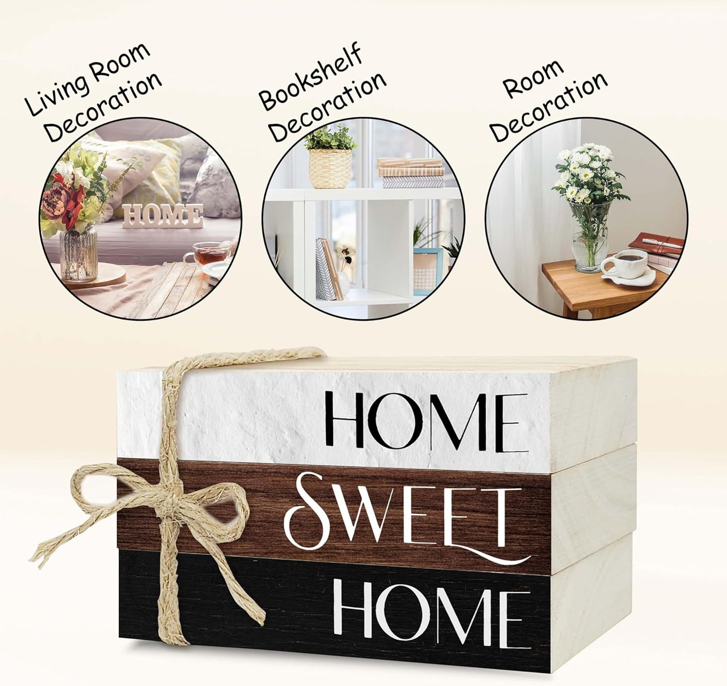 Mini Decorative Books For Home Decor, Rustic Wood Stack For Table, Home Sweet Home Decor Books For Living Room