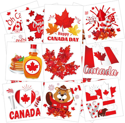 Konsait 72 Pcs Canada Day Tattoos, Red and White Maple Leaf Temporary Tattoos Kids Adults Happy Canada Day Decorations Canadian Flag Fake Tattoo Stickers Patriotic Party Favor Body Makeup Accessories
