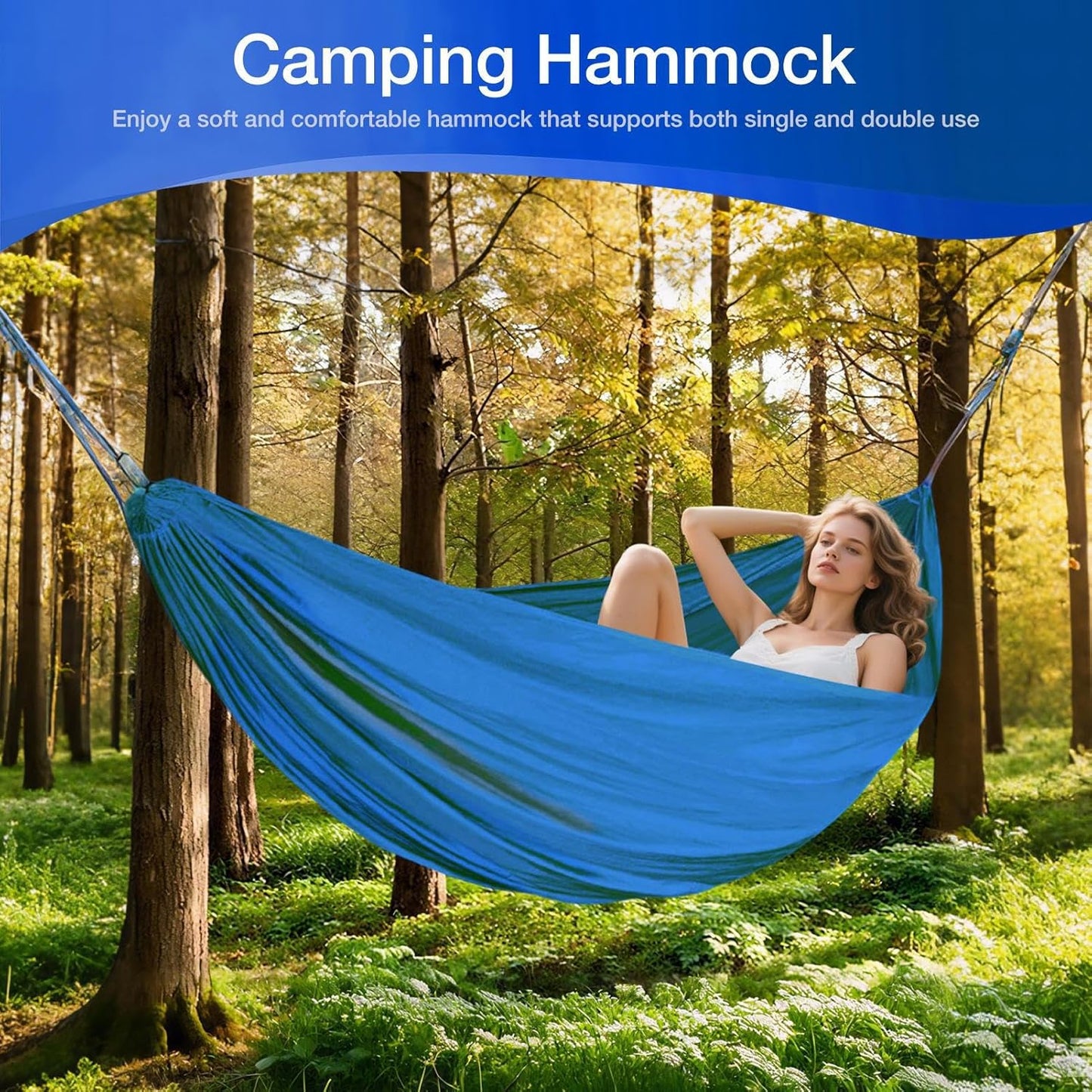 Hammock for Camping,Folding Travel Hammock Camping Supplies | Portable Outdoor Gear with 2 Tree Straps & Bag, Travel Accessories Survival Gear for Hiking