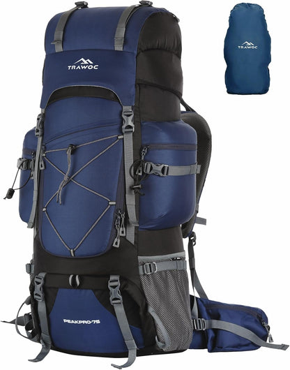 TRAWOC PEAKPRO 75 Liter Travel Backpack for Hiking Trekking Bag Camping Rucksack with Laptop Compartment/Rain Cover/Shoe Compartment