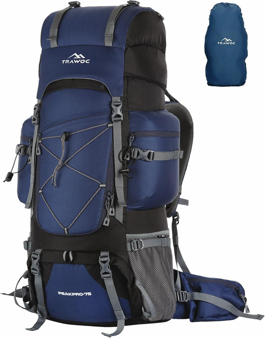 TRAWOC PEAKPRO 75 Liter Travel Backpack for Hiking Trekking Bag Camping Rucksack with Laptop Compartment/Rain Cover/Shoe Compartment