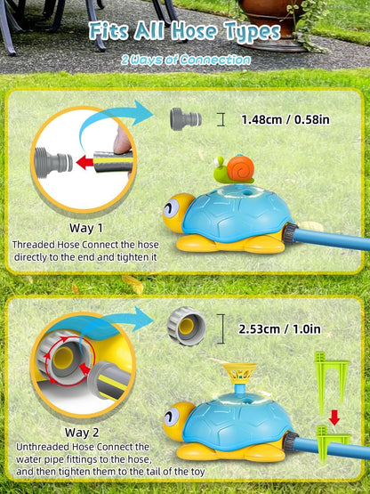 4 in 1 Turtle Water Sprinkler for Kids, Outdoor Toys with Snail Splash, Ring Toss, Baseball Game & Hurdle Play, 360°Roating Spray Summer Fun Backyard Garden Lawn for Toddlers Kids Boys Girl 3-12 Gifts