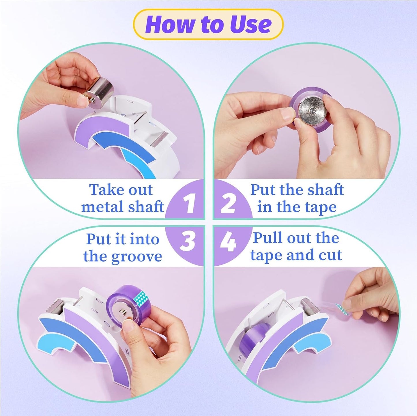 Dormercy Cute Tape Dispenser for Desk, Tape Dispenser for Home School, Desk Accessories (Tape not Included), Purple, 1 Pack