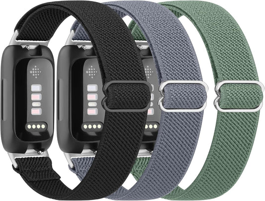 3-Pack Elastic Bands for Fitbit Inspire 3 / Inspire 2 / Inspire/Inspire HR Bands Women Men, Soft Loop Stretchy Straps Replacement Wristband for Fitbit Inspire Fitness Tracker