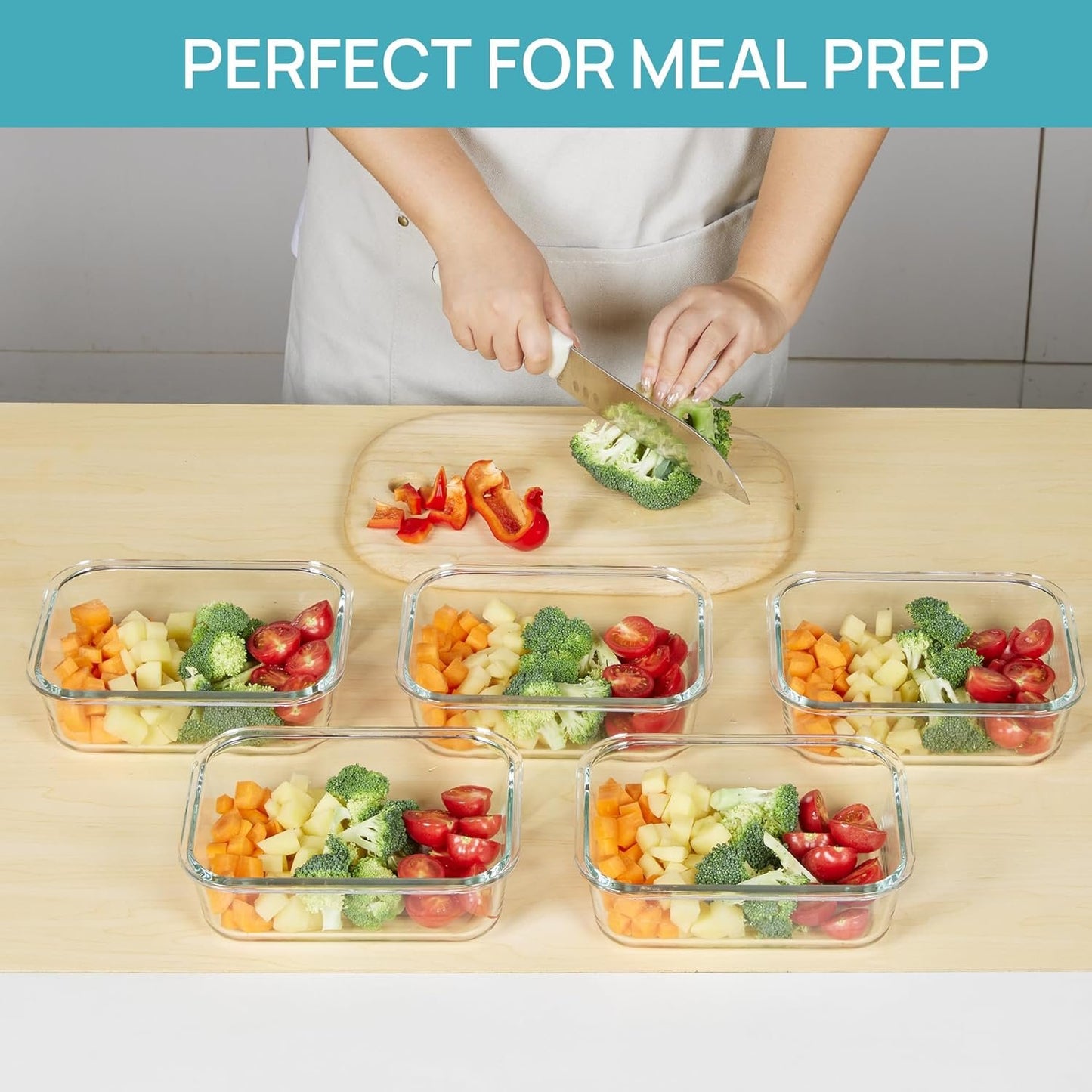 Vtopmart 5 Pack 35oz Glass Food Storage Containers with Lids, Meal Prep Containers, Airtight Lunch Containers Bento Boxes with Snap Locking Lids for Microwave, Oven, Freezer and Dishwasher