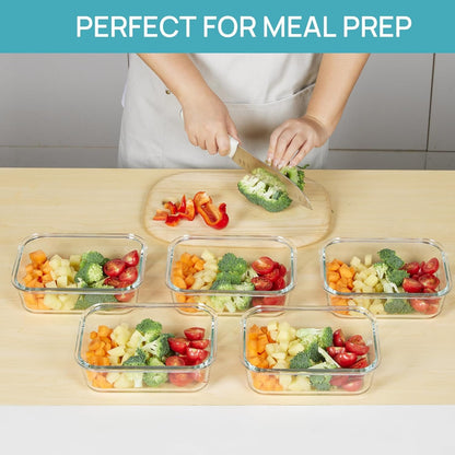 Vtopmart 5 Pack 35oz Glass Food Storage Containers with Lids, Meal Prep Containers, Airtight Lunch Containers Bento Boxes with Snap Locking Lids for Microwave, Oven, Freezer and Dishwasher
