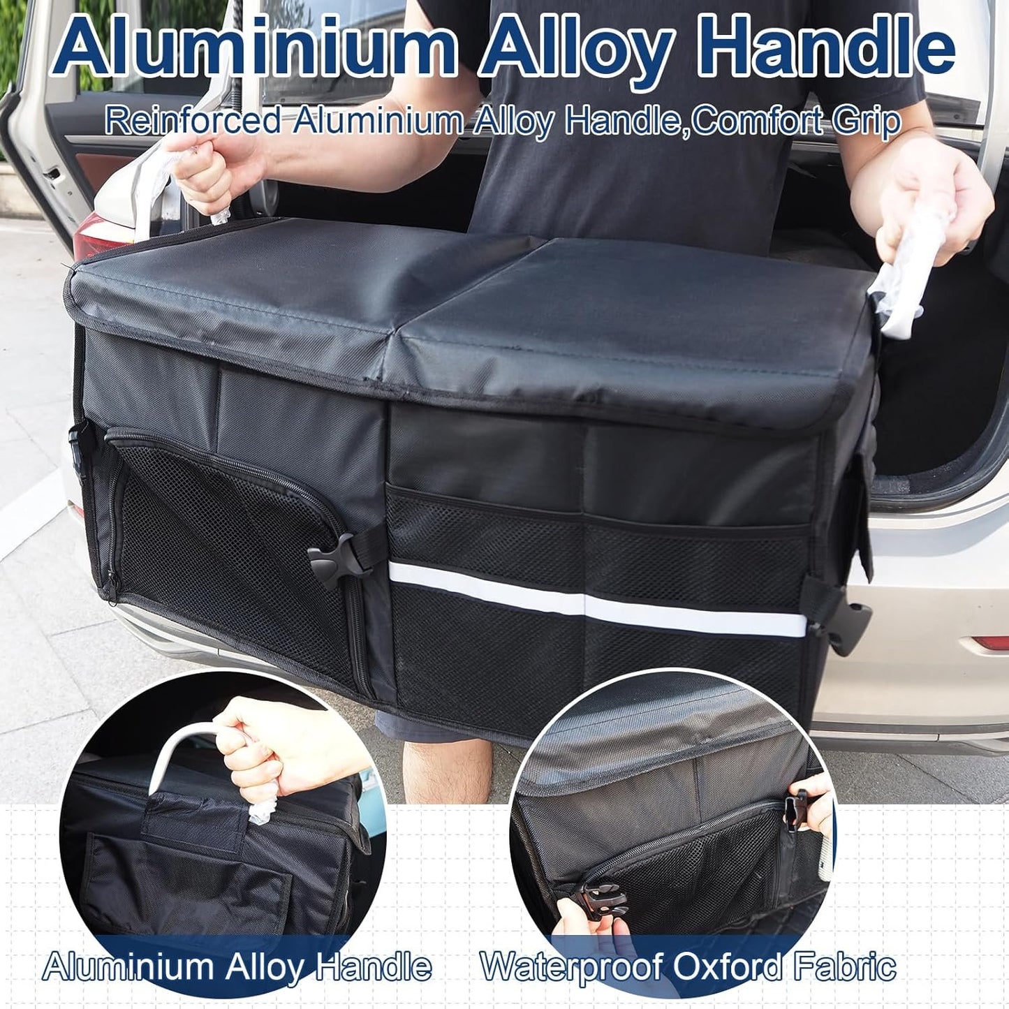 Car Trunk Organizer, Vehicle Boot Organizer 60L Collapsible Multi Compartment Boot Tidy Storage Box for SUVs, RV, Sedans, 600D Adjustable Auto Back Cargo Organisers Car Accessories (Black-55L)