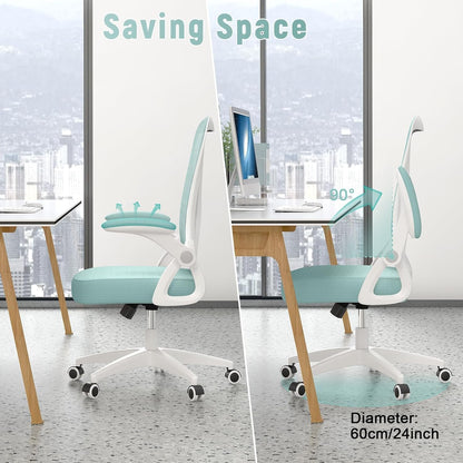 naspaluro Ergonomic Office Chair, Computer Chair with Adjustable Height, Flip-Up Arms and Lumbar Support, Breathable Mesh Desk Chair for Home Study Working (Without Headrest, Green)