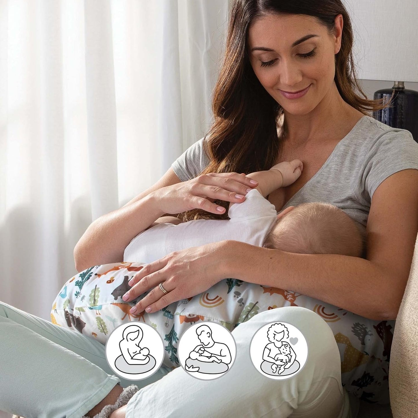 Boppy Nursing Pillow Cover, Spice Woodland Animals, Cotton Blend Fabric, Fits Boppy Bare Naked, Original and Luxe Breastfeeding Pillow, Awake Time Only