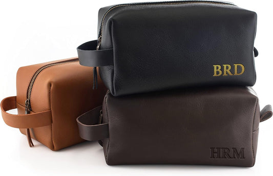 Lara Laser Works Toiletry Bag for Men, Genuine Leather Toiletry Bag w/Initials & Names, Black, Large