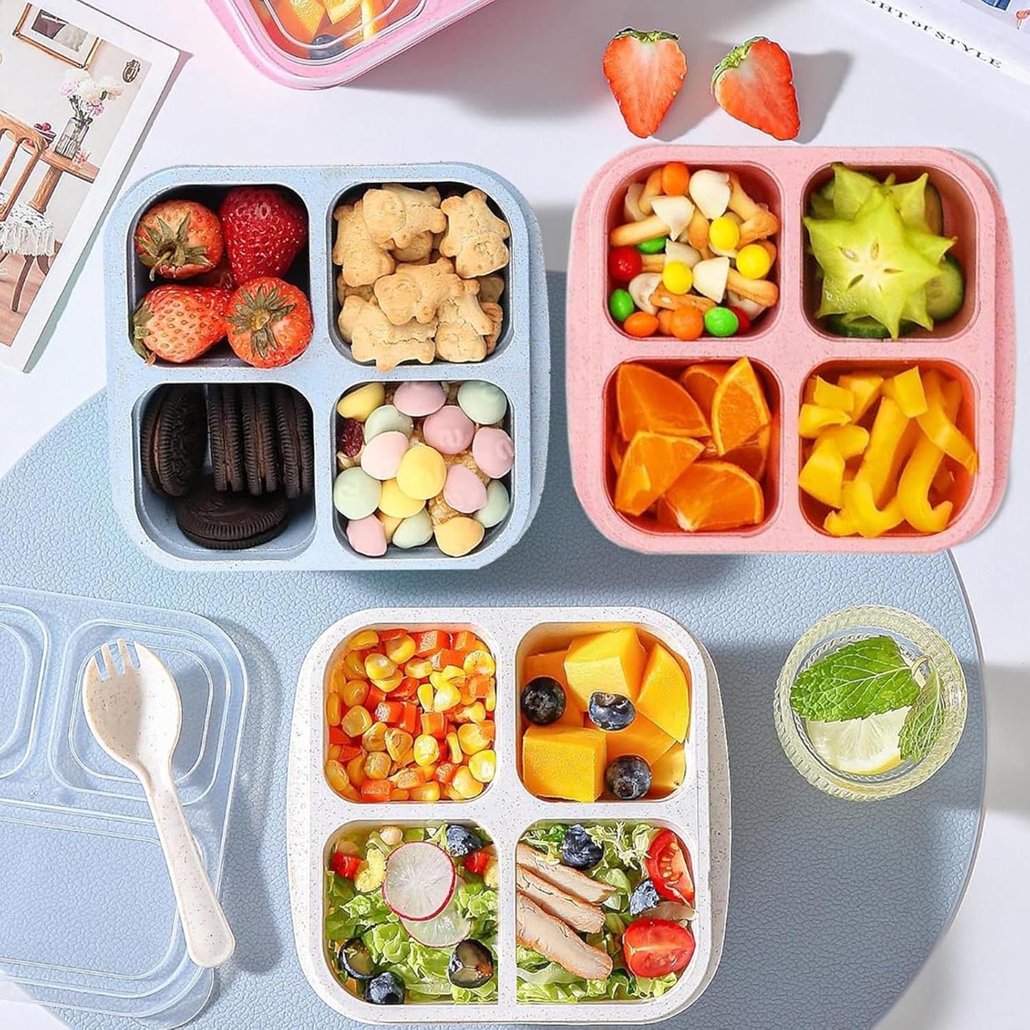 Kakating 16-Pack Bento Snack Boxes - Double Compartment Condiment Containers | Meal Prep Containers Reusable - Lunchable Container Adult