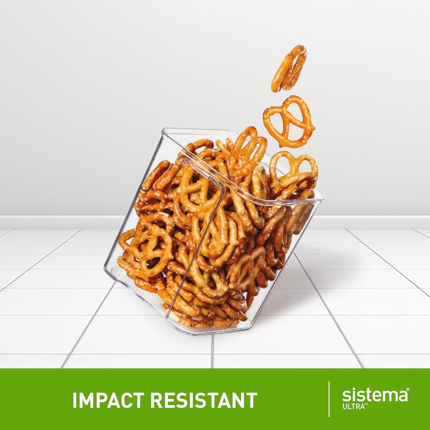 Sistema Ultra 1.73L Rectangle Food Storage Container | Stackable | Airtight Pantry Storage Container with Locking Clips | BPA & Phalate Free | Clear with Black Accents