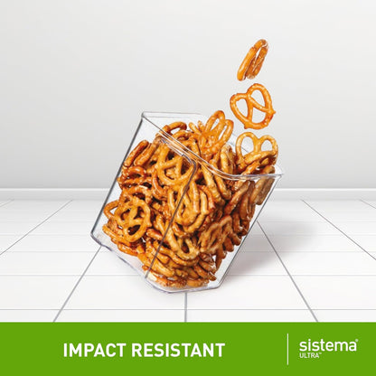 Sistema Ultra 2.63L Rectangle Food Storage Container | Stackable | Airtight Pantry Storage Container with Locking Clips | BPA & Phalate Free | Clear with Black Accents