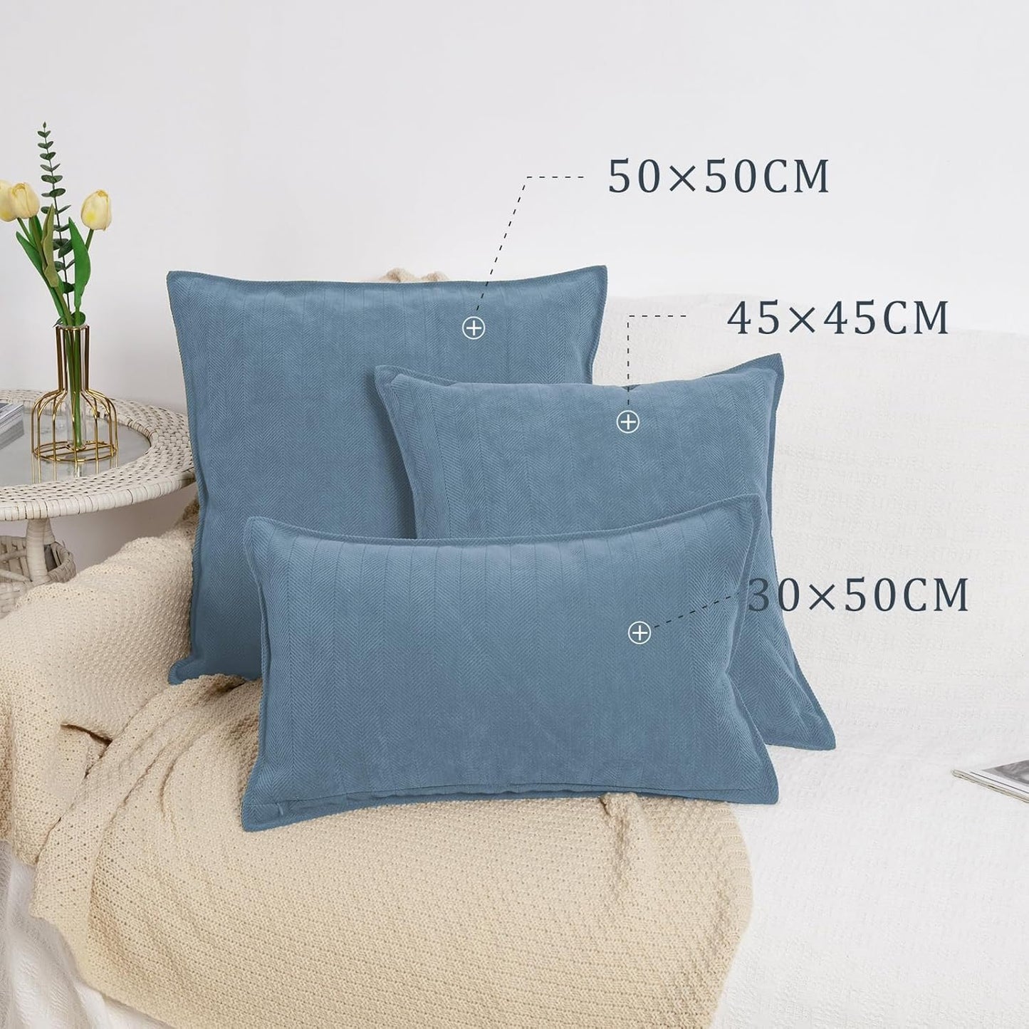 Snylcce Set of 2 Cushion Covers 30 x 50 cm Ice Blue Chenille Elegant Design Soft Luxury Decorative Cushion Covers for Sofa, Bed and Home Decor