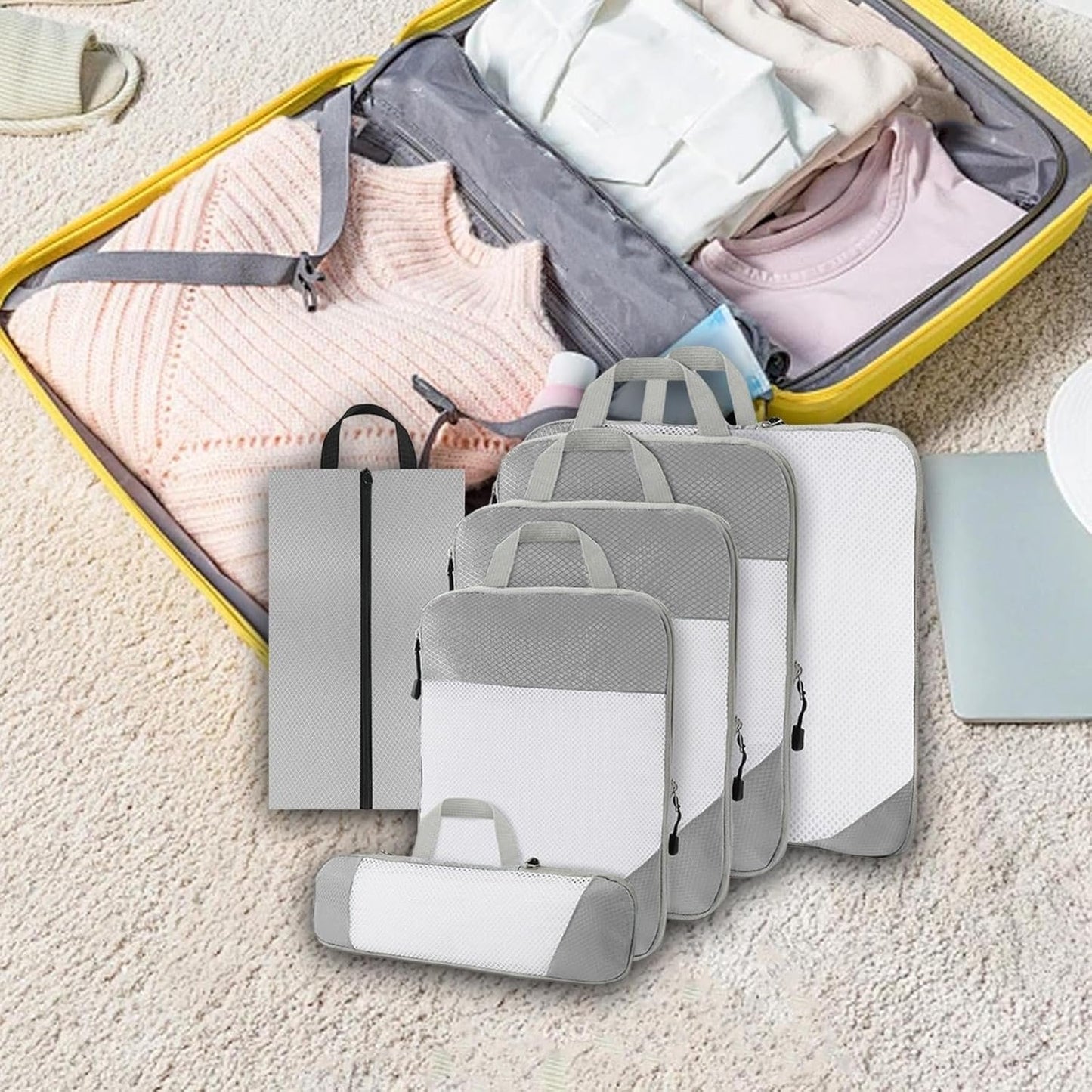 Gralara Ultimate Travel Packing Cubes Set for Seamless Organization, White