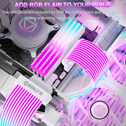 Sirlyr RGB PSU Cables Cover Set with Two Lighting Panels fit 24 Pin Motherboard,8 Pin GPU,12VHPWR PC Power Supply Extension Cable - Upgrade 120 LEDs 6 Light Strips with Wireless ARGB Control