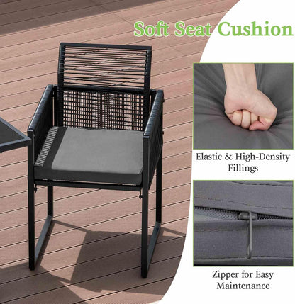 Costway 3 Pieces Outdoor Dining Set, Patio PE Rattan Furniture Set w/Folding Backrest, Cozy Seat Cushions, Tempered Glass Tabletop, Space-Saving Rattan Chair Table Set for Backyard, Poolside