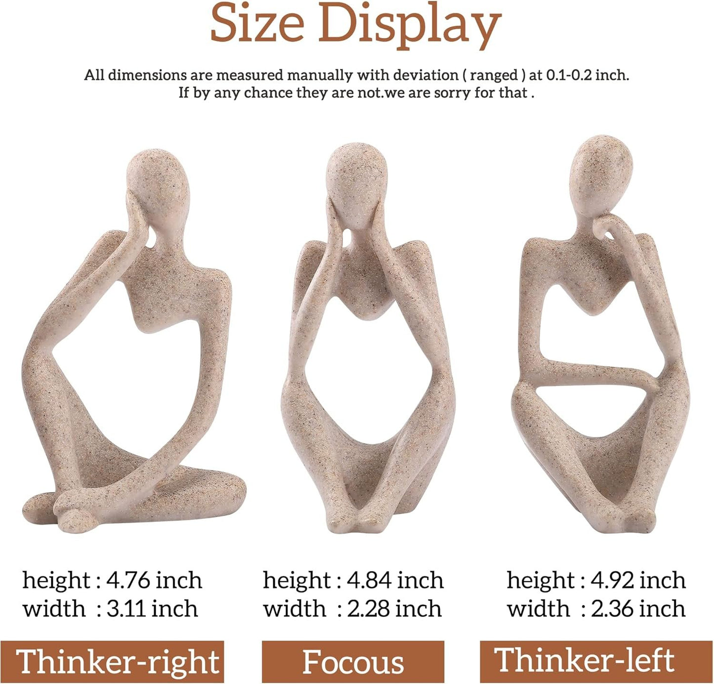 Winshall Home Accents - Resin Thinker Statue 3 PCS, Abstract Bookshelf Decor, Decorative Sculpture for Office, Book Shelf, Figurines (Sandstone)