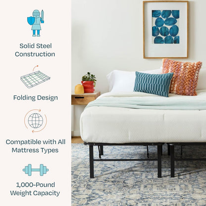 LINENSPA 14 Inch Folding Metal Platform Bed Frame - 13 Inches of Clearance - Tons of Under Bed Storage - Heavy Duty Construction - 5 Minute Assembly - Full